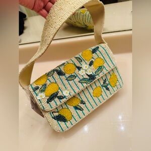 Lemon Embroidered Cream Shoulder Bag